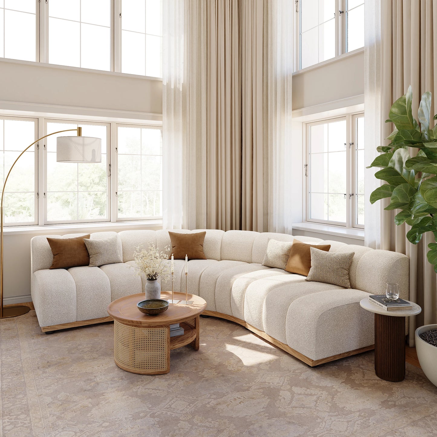 140" 4-Piece Spill-resistant Performance Boucle Curved Sectional