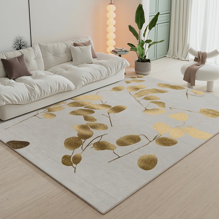 6' x 9' Modern Rectangle Living Room Bedroom Area Rug with Gold Leaves Patter Nylon Rug
