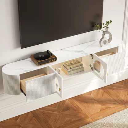70.8" White Sintered Stone Floating Wall-Mounted TV Stand