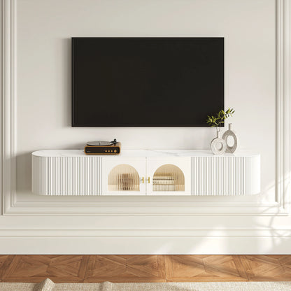 70.8" White Sintered Stone Floating Wall-Mounted TV Stand