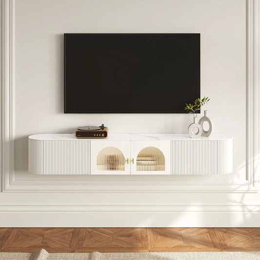 70.8" White Sintered Stone Floating Wall-Mounted TV Stand