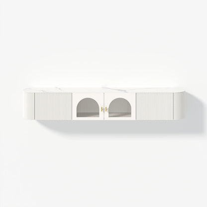 70.8" White Sintered Stone Floating Wall-Mounted TV Stand