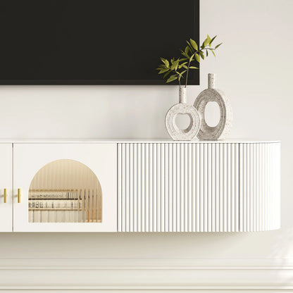 70.8" White Sintered Stone Floating Wall-Mounted TV Stand
