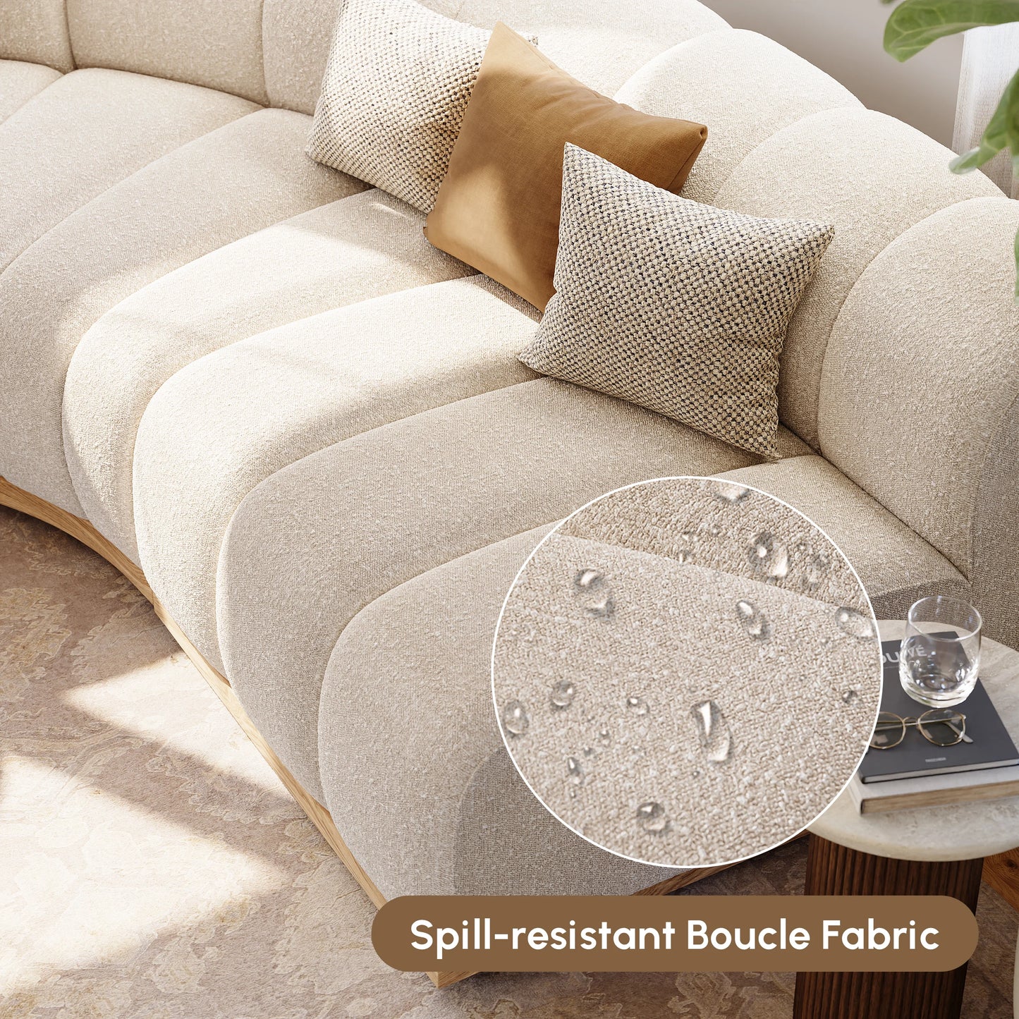 140" 4-Piece Spill-resistant Performance Boucle Curved Sectional