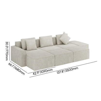 138" 6-Piece Cotton & Linen Modular Chaise Sectional Sofa with Ottomans