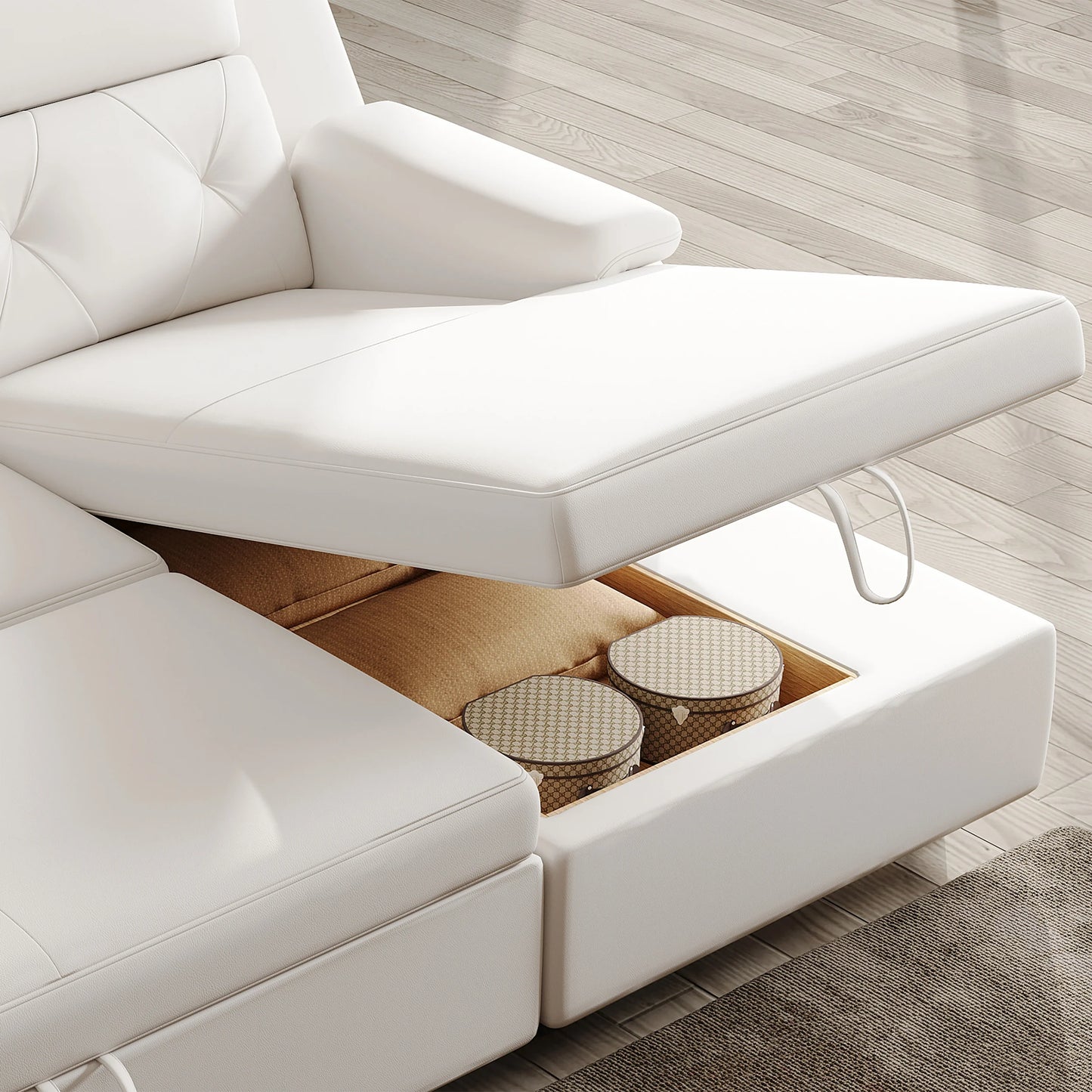 134.6" White Power Reclining Sectional Sofa Pull Out Bed Cup Holder & Speaker & Storage