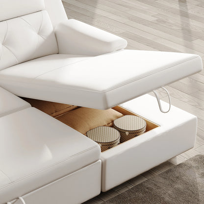 134.6" White Power Reclining Sectional Sofa Pull Out Bed Cup Holder & Speaker & Storage