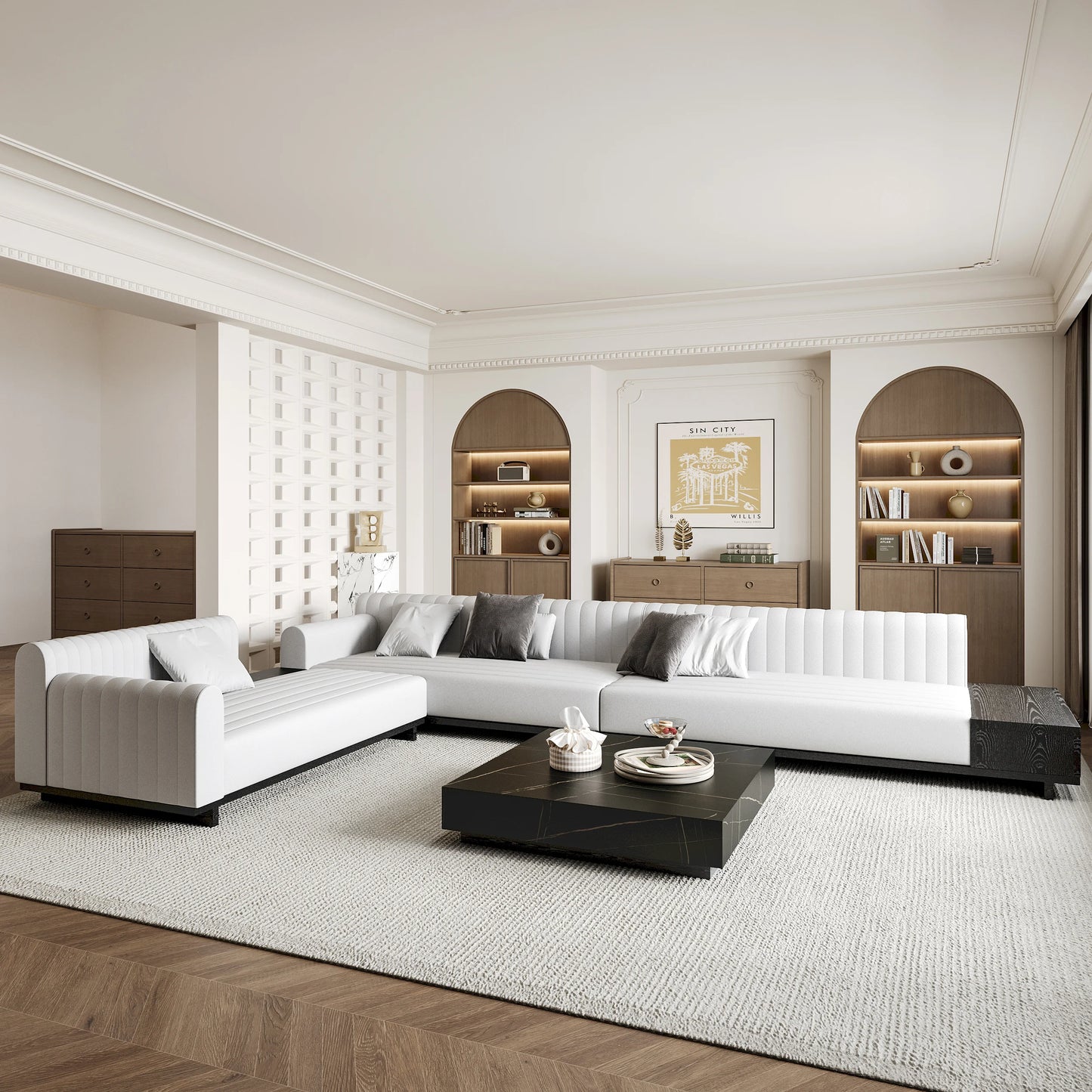 157" Modern Corner L-Shaped Sectional Sofa Cotton & Linen with Side Open Storage
