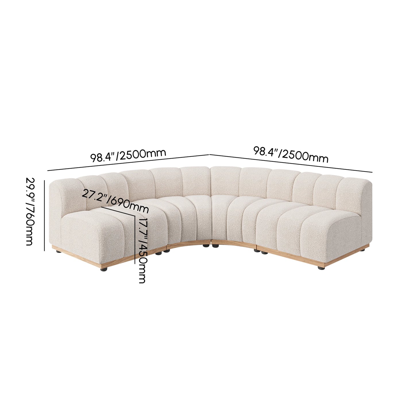 140" 4-Piece Spill-resistant Performance Boucle Curved Sectional