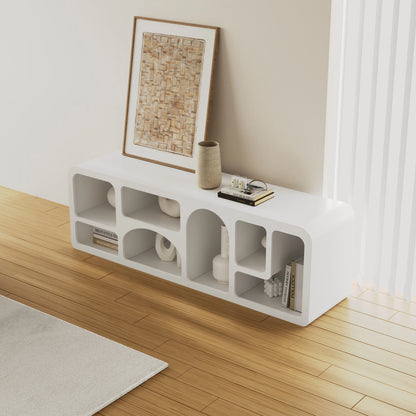 Codiys Art Deco Bookshelf Wood TV Stand in White with Shelves for TV Up to 70"