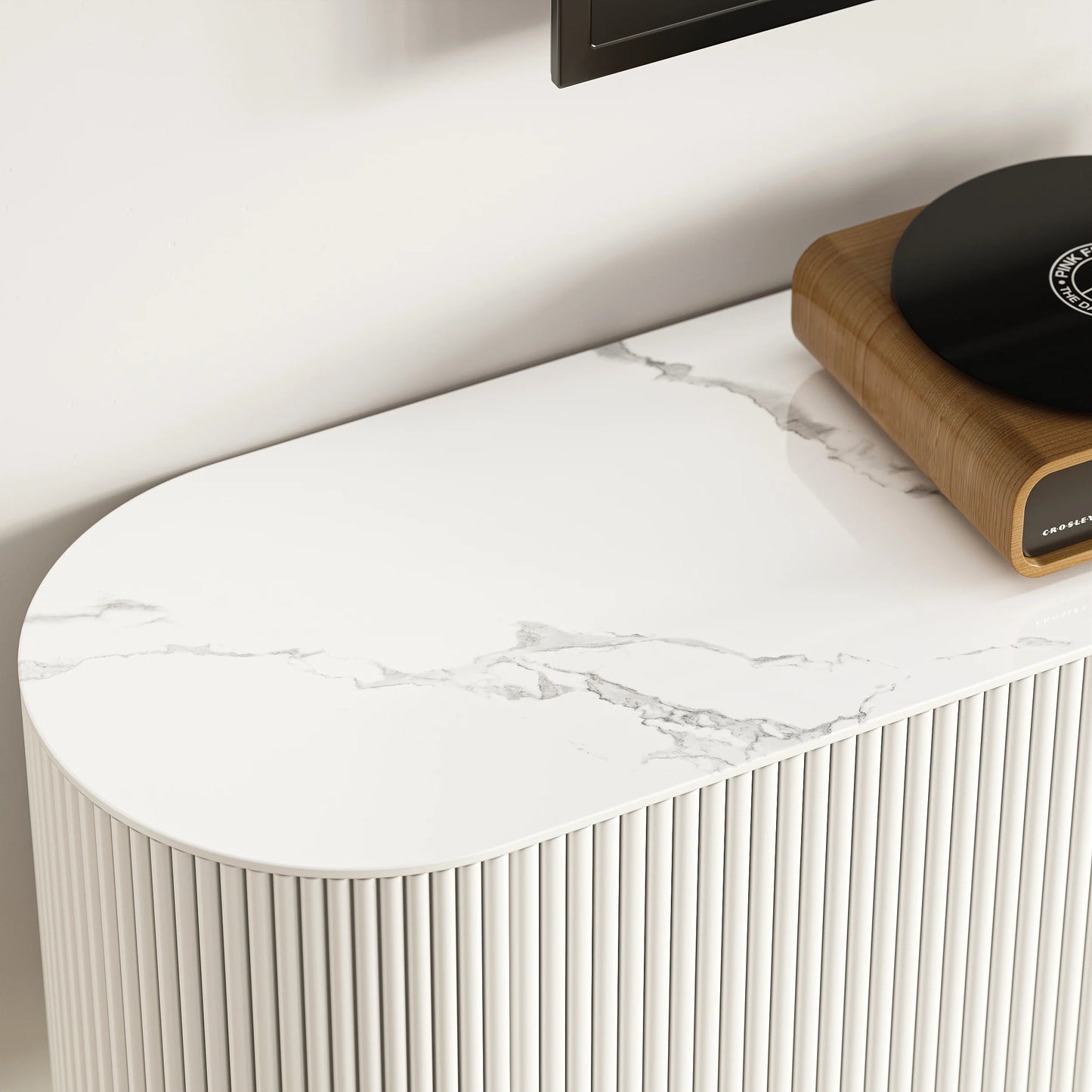 70.8" White Sintered Stone Floating Wall-Mounted TV Stand