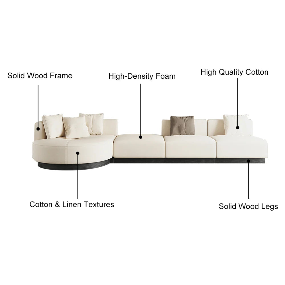 146.9'' L-Shaped Sectional Corner Modern Modular Sofa in Beige with Pillows & Black Legs