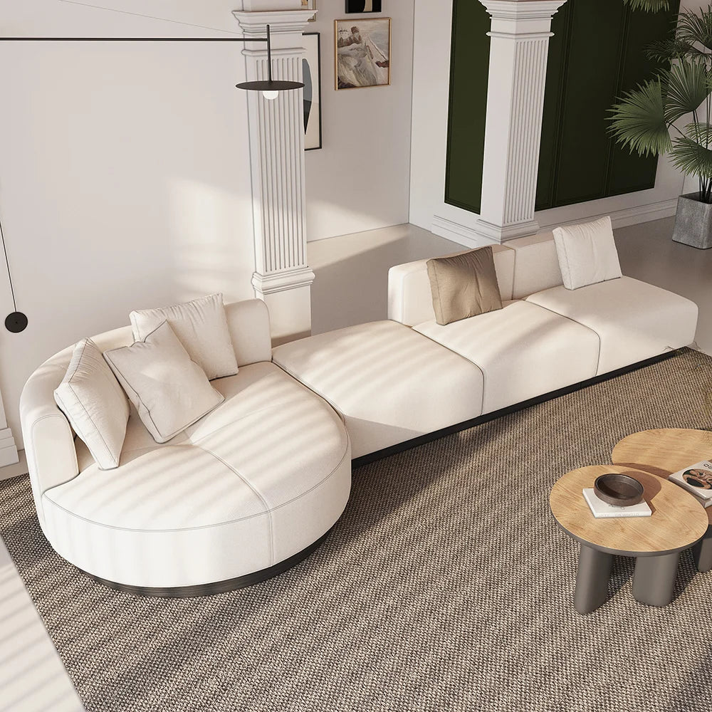 146.9'' L-Shaped Sectional Corner Modern Modular Sofa in Beige with Pillows & Black Legs