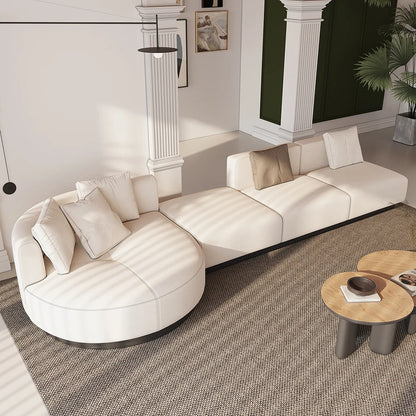 146.9'' L-Shaped Sectional Corner Modern Modular Sofa in Beige with Pillows & Black Legs