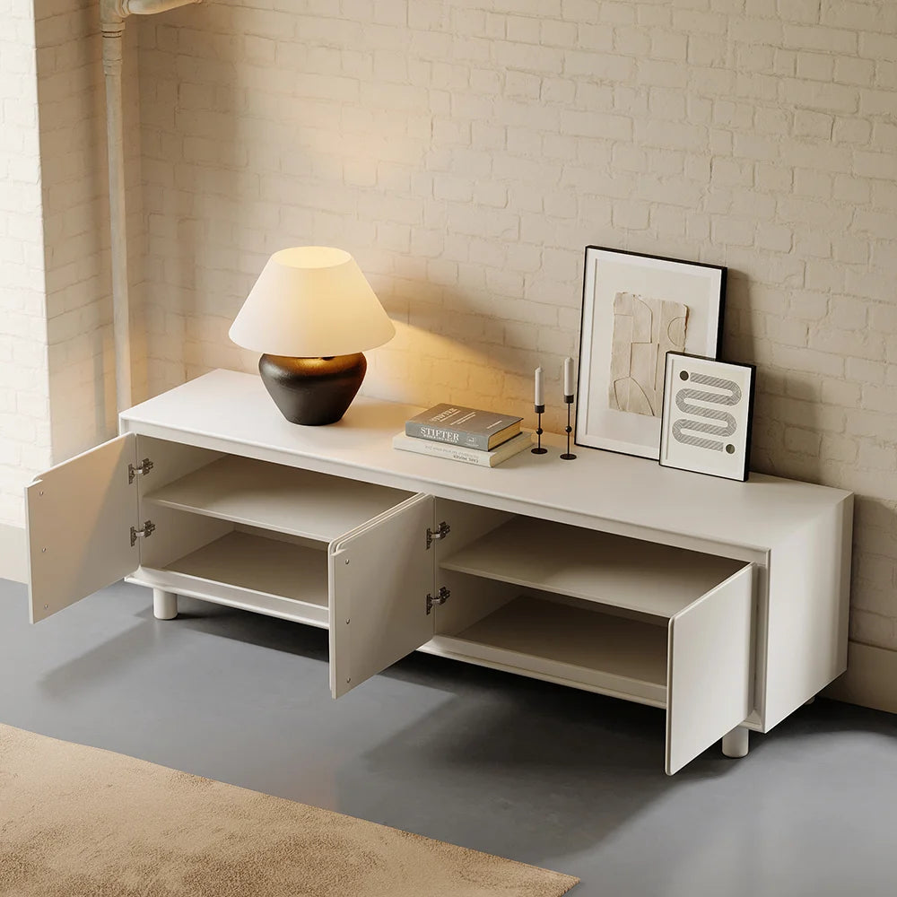 72" Modern White Rectangle Tall TV Stand with Storage for 65 to 75 inch TV