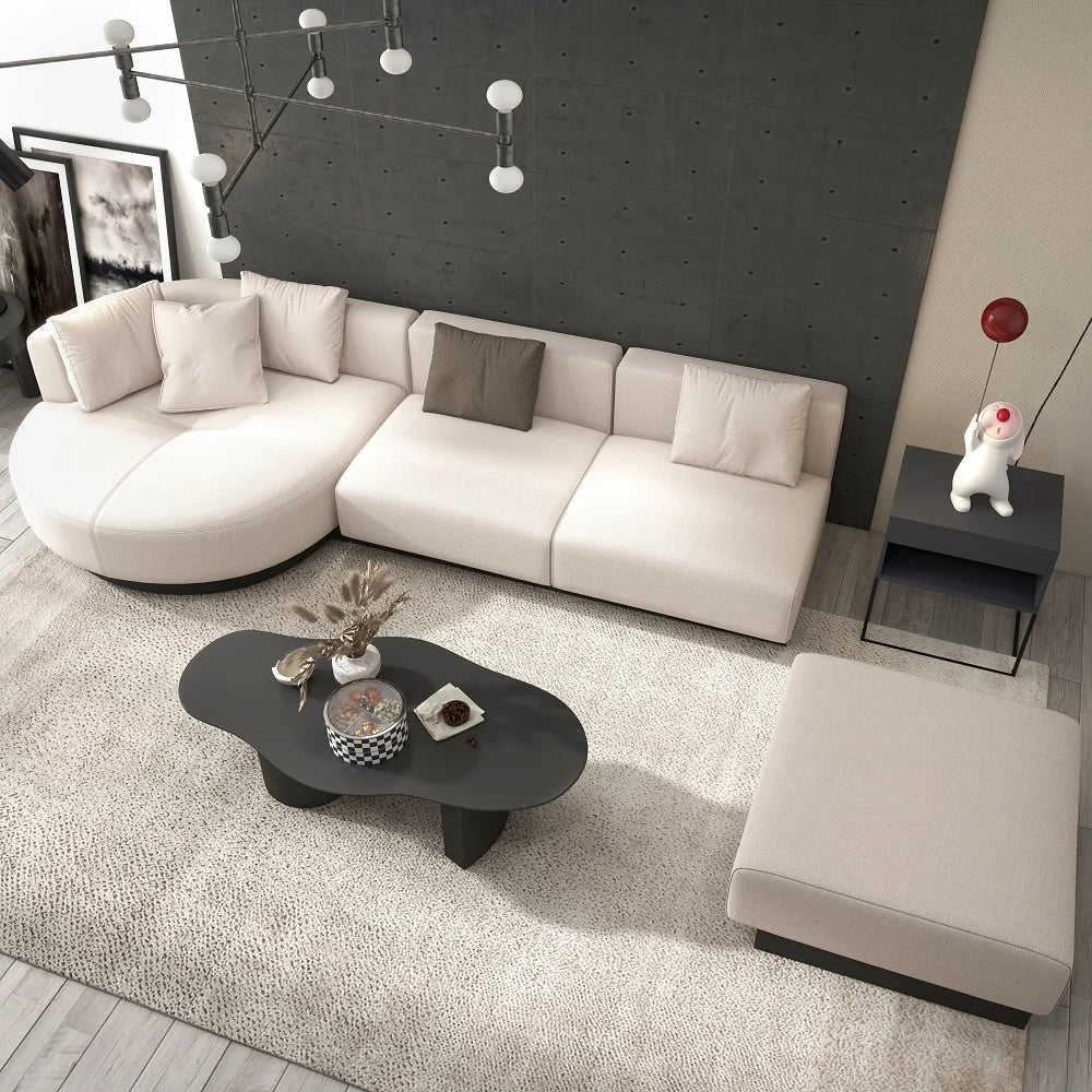 146.9'' L-Shaped Sectional Corner Modern Modular Sofa in Beige with Pillows & Black Legs