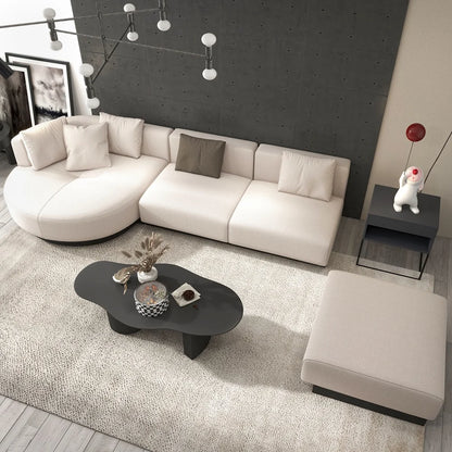 146.9'' L-Shaped Sectional Corner Modern Modular Sofa in Beige with Pillows & Black Legs