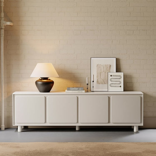 72" Modern White Rectangle Tall TV Stand with Storage for 65 to 75 inch TV