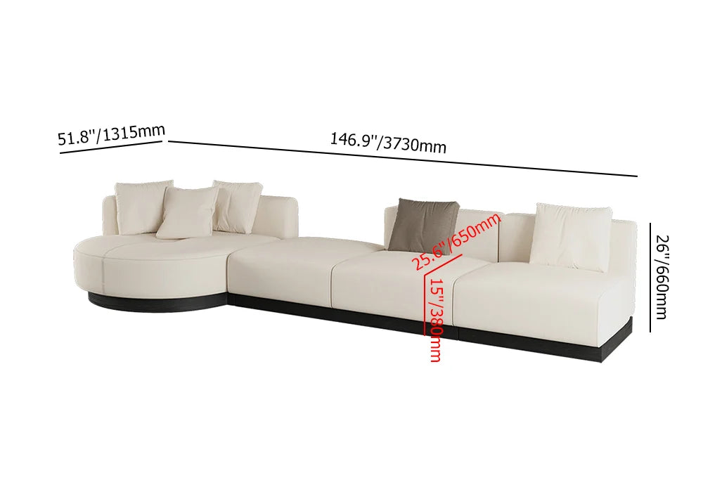 146.9'' L-Shaped Sectional Corner Modern Modular Sofa in Beige with Pillows & Black Legs