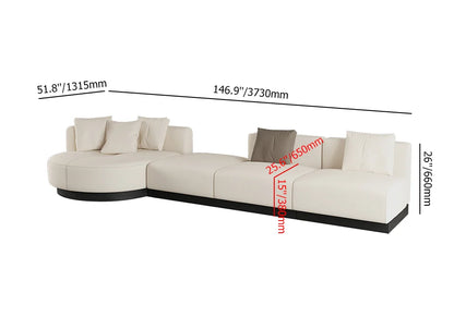 146.9'' L-Shaped Sectional Corner Modern Modular Sofa in Beige with Pillows & Black Legs
