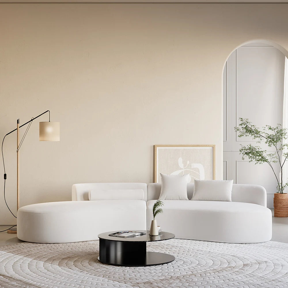109" 2-Piece Curved Velvet Sectional Sofa with Pillows