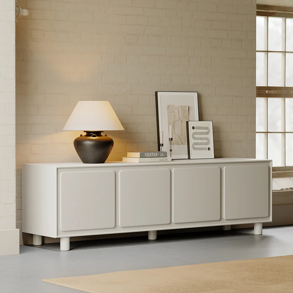 72" Modern White Rectangle Tall TV Stand with Storage for 65 to 75 inch TV