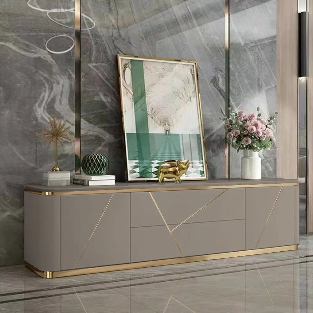 Janice Gray TV Stand with Drawer & Shelves Gold Media Console Up to 100"