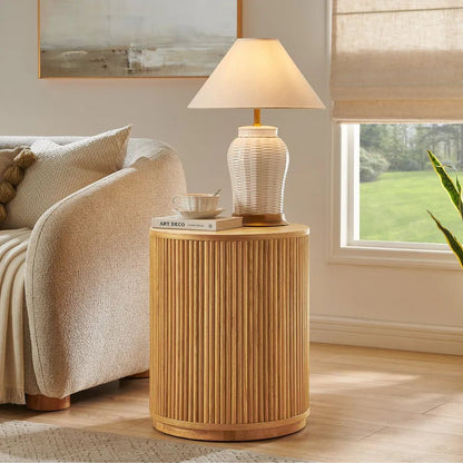 Rolf 18" Fluted Solid Oak Side Table