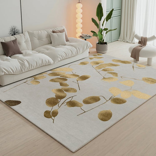 6' x 9' Modern Rectangle Living Room Bedroom Area Rug with Gold Leaves Patter Nylon Rug