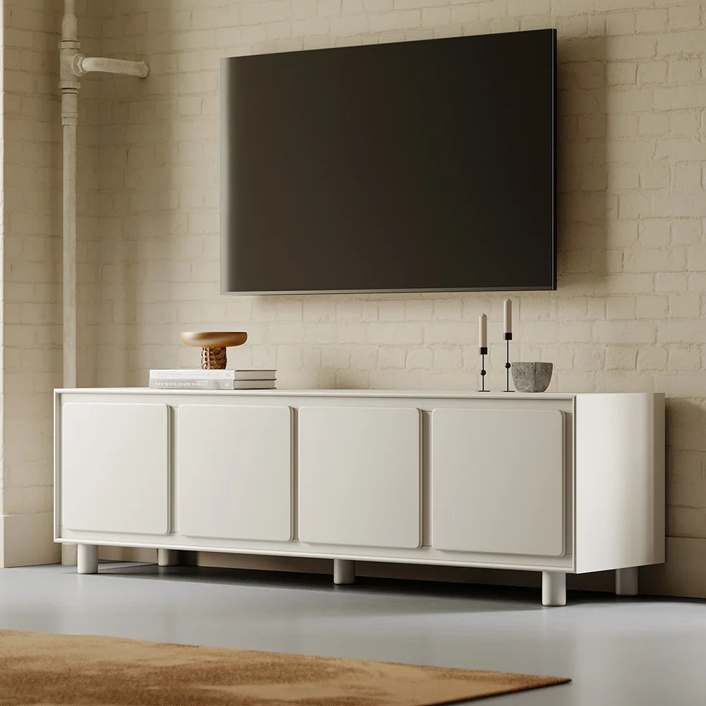 72" Modern White Rectangle Tall TV Stand with Storage for 65 to 75 inch TV