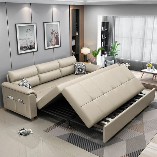 74" Full 2-Seater Faux Leather Pull-out Sleeper Sofa with Storage and Side Pockets