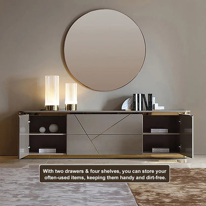 Janice Gray TV Stand with Drawer & Shelves Gold Media Console Up to 100"