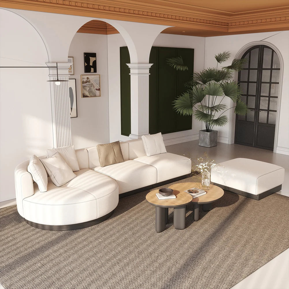 146.9'' L-Shaped Sectional Corner Modern Modular Sofa in Beige with Pillows & Black Legs
