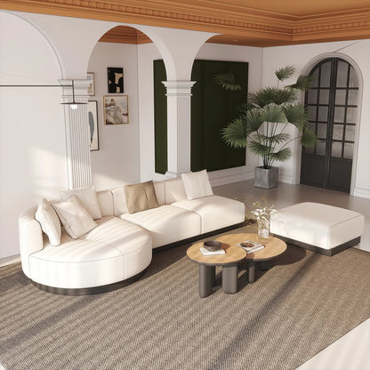146.9'' L-Shaped Sectional Corner Modern Modular Sofa in Beige with Pillows & Black Legs