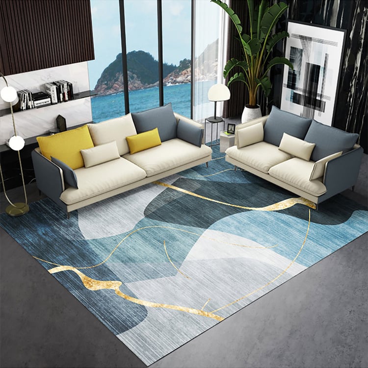 8' x 10' Multi-purpose Modern Style Nylon Retangular Blue & Gold Florid Area Rug