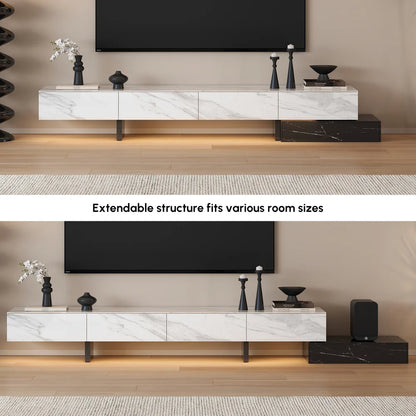 87"-106" Extendable TV Stand with Sintered Stone Top & 5 Drawers