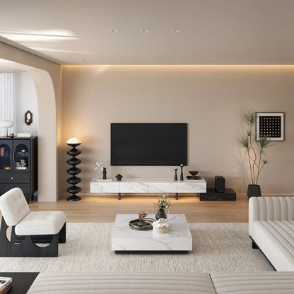 87"-106" Extendable TV Stand with Sintered Stone Top & 5 Drawers