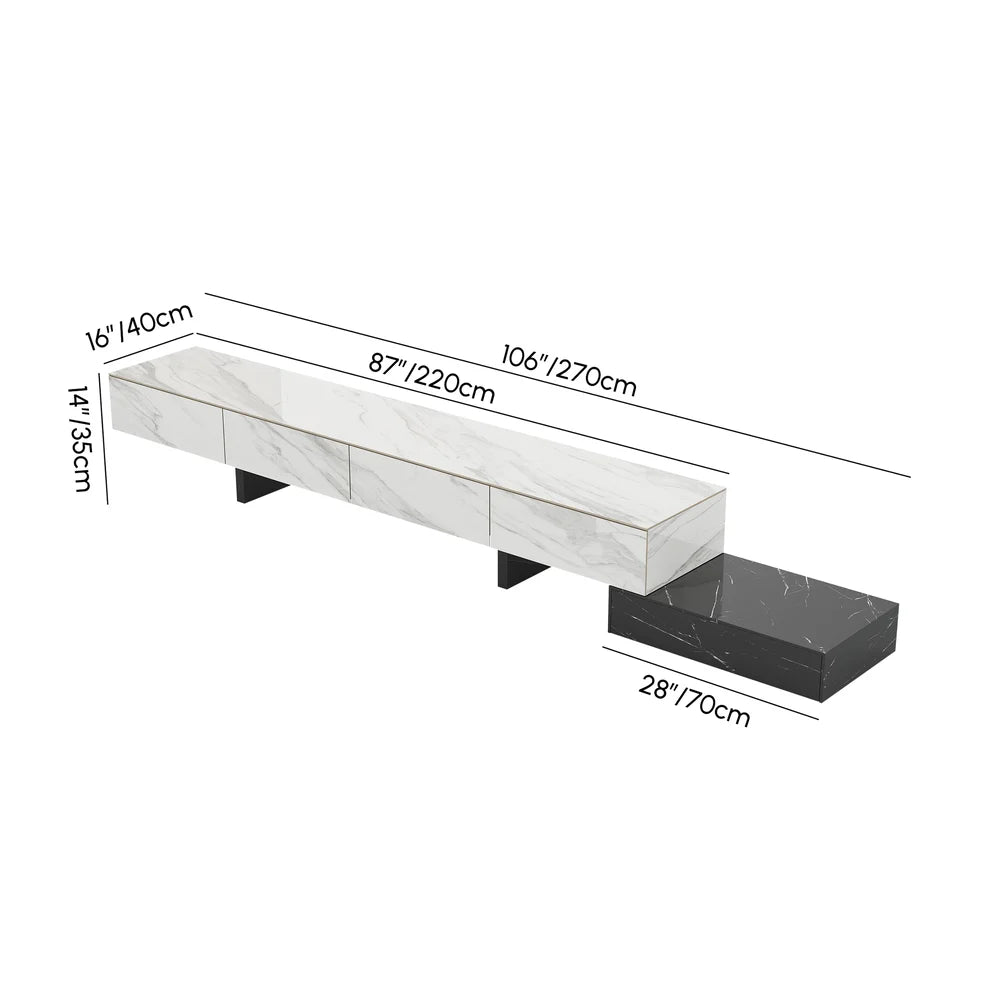 87"-106" Extendable TV Stand with Sintered Stone Top & 5 Drawers