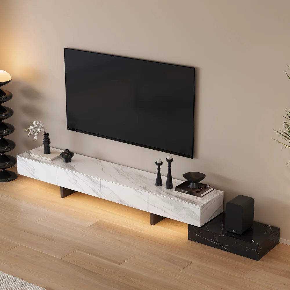 87"-106" Extendable TV Stand with Sintered Stone Top & 5 Drawers