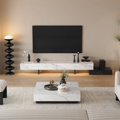 87"-106" Extendable TV Stand with Sintered Stone Top & 5 Drawers