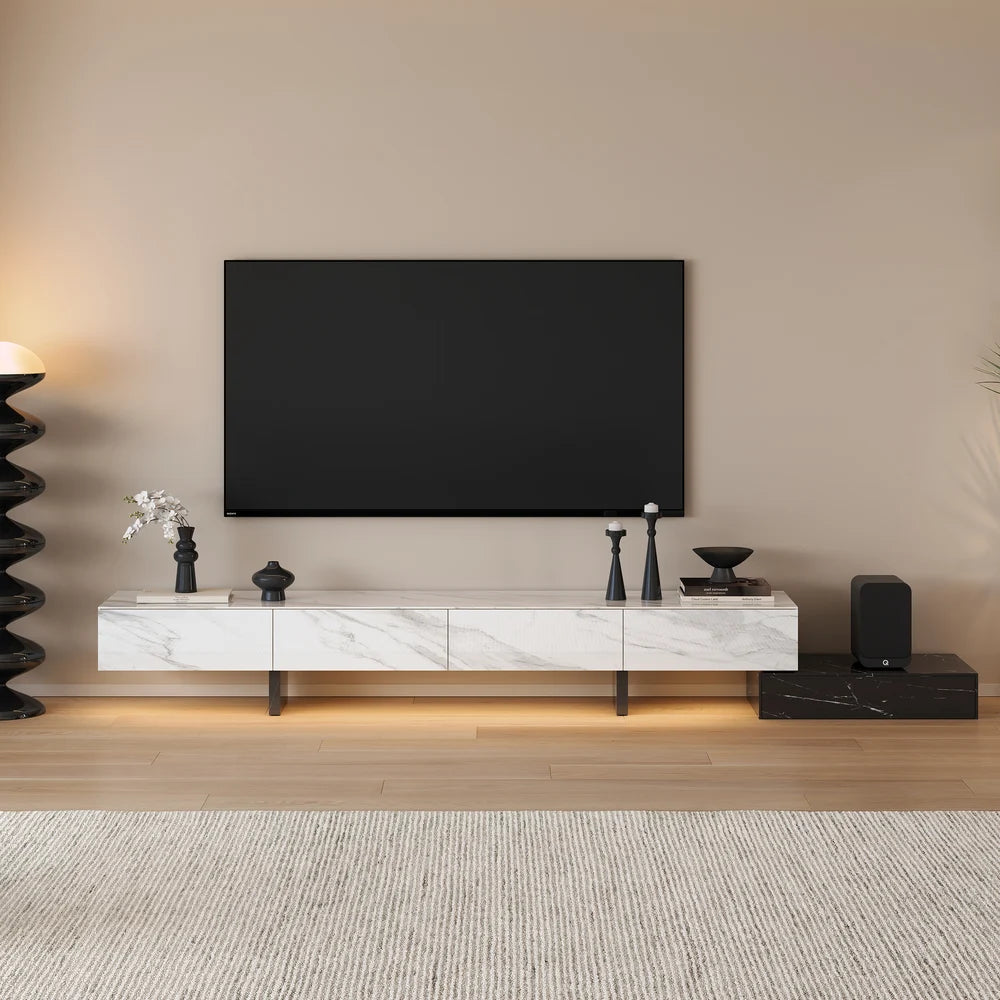 87"-106" Extendable TV Stand with Sintered Stone Top & 5 Drawers